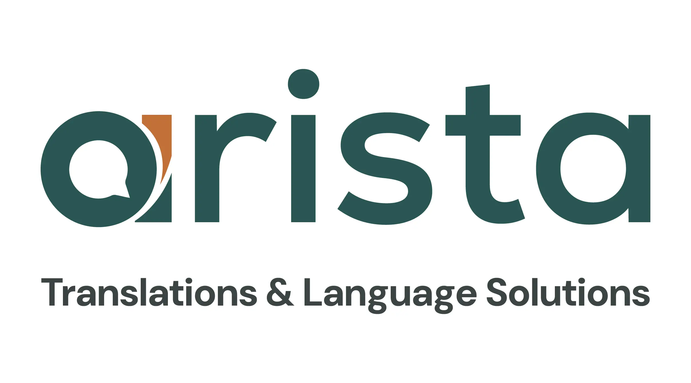 Logotipo de Arista Translations & Language Solutions, con la palabra 'arista' en letras verdes y un detalle gráfico en la letra 'a' color cobre